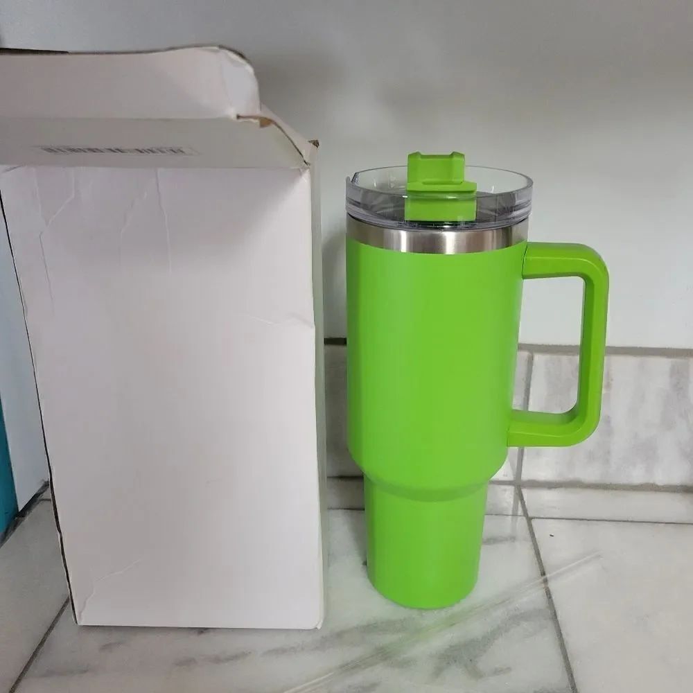 Tumbler with Handle Insulated Stainless Steel Car Thermal Cup Bright Green 40oz